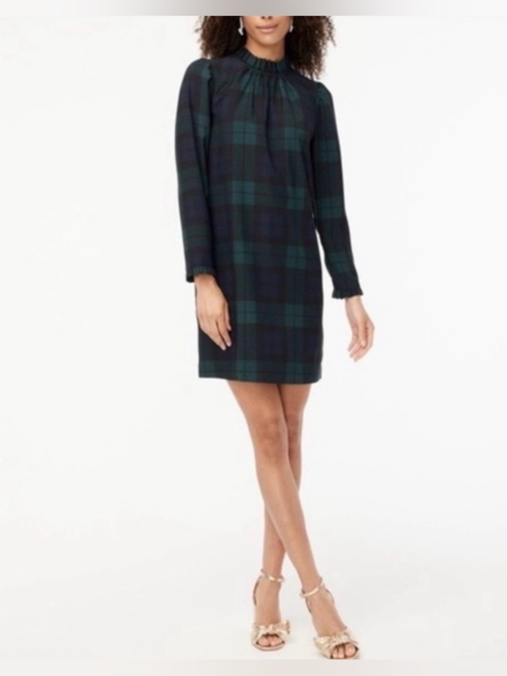 J. Crew Green and Navy Plaid Midi Dress